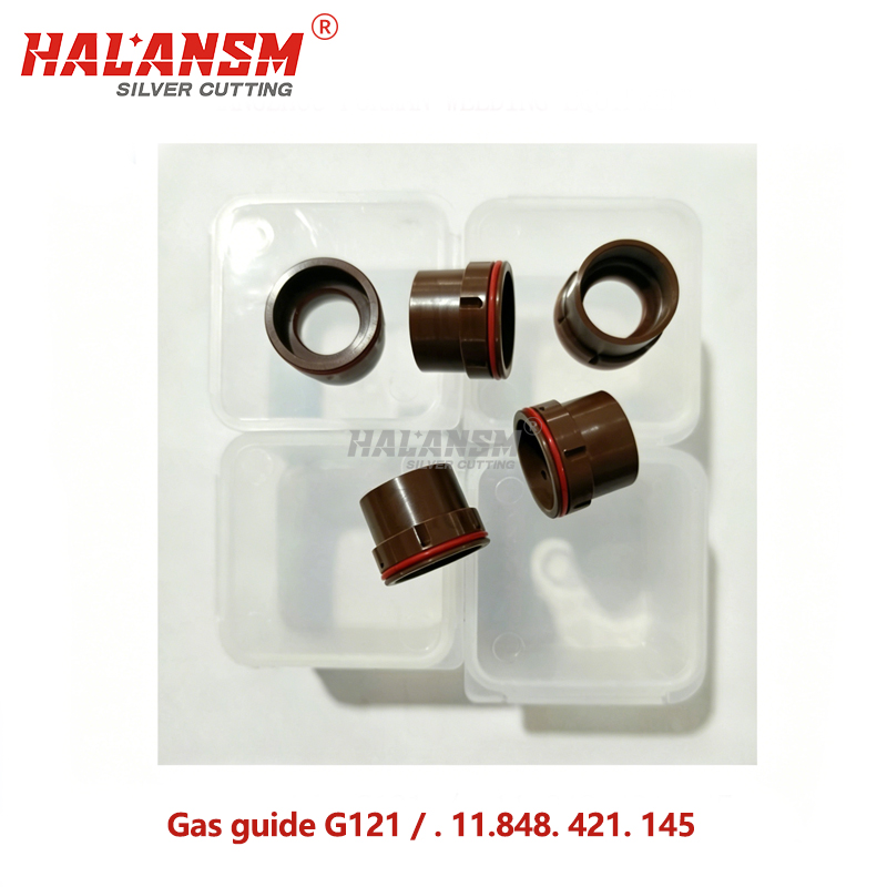 Close-up of HALANSM&reg; HLN-G121 swirl ring showing precision-machined gas channels and Vespel body