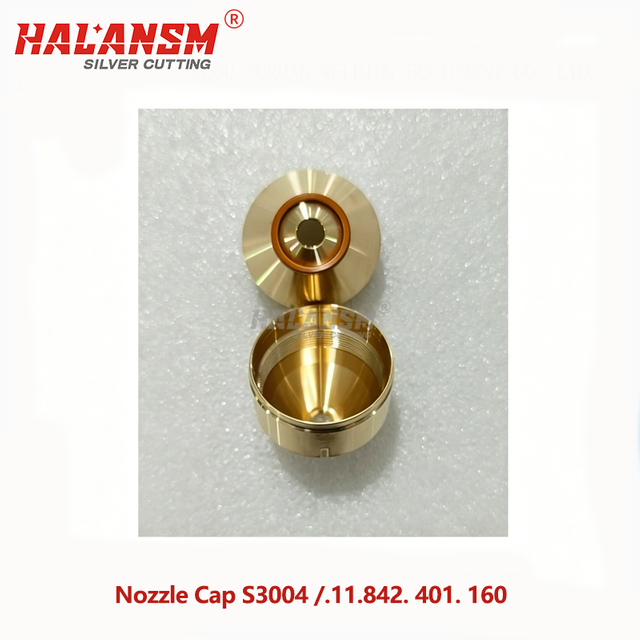 Close-up detail of HALANSM S3004 Nozzle Cap for Kjellberg plasma cutting torches