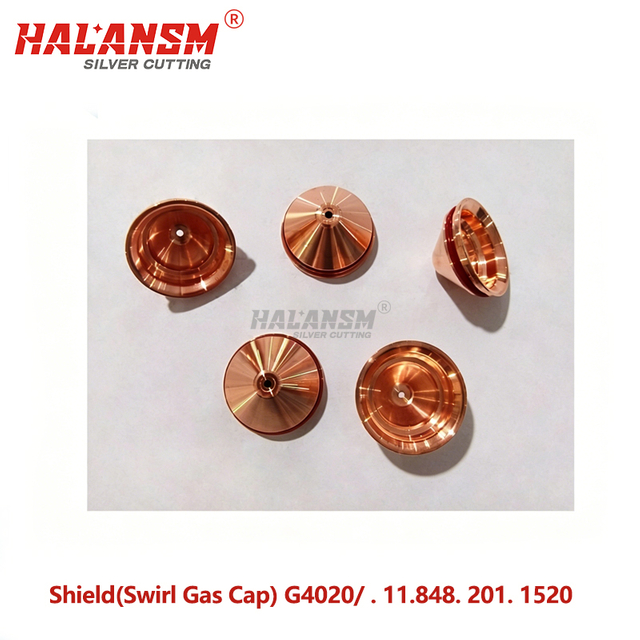 Close-up of HALANSM&reg; HLN-G4020 swirl gas cap showing precision-machined vortex gas channel and CrNi/steel body