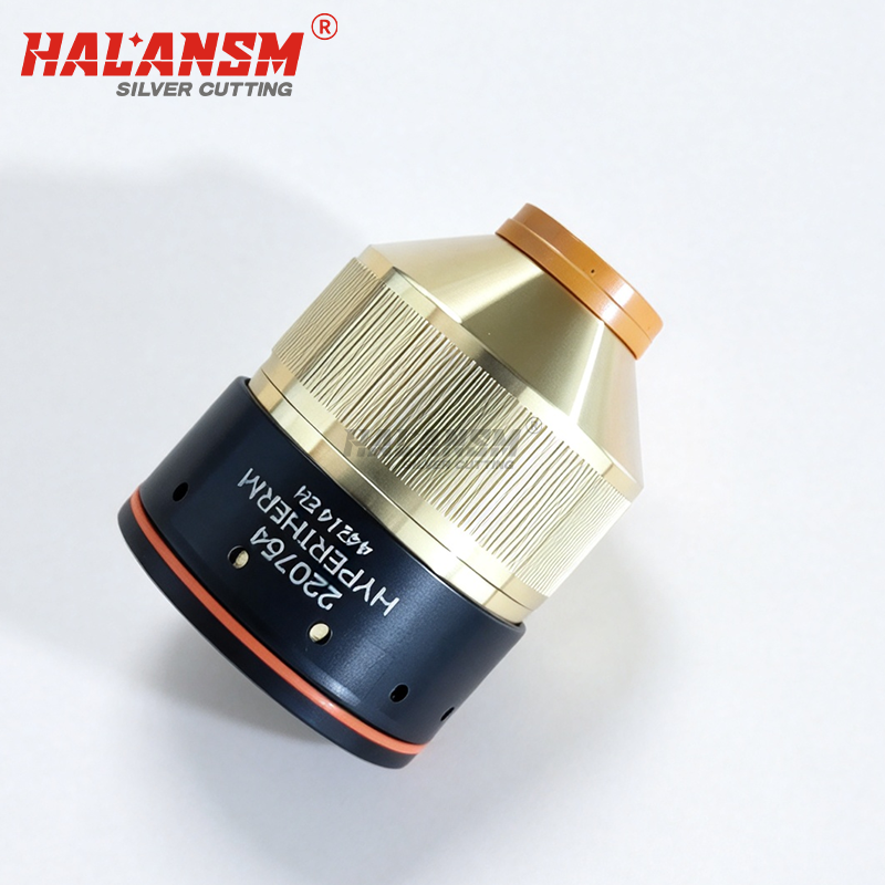Close up detail of the knurled grip on HALANSM 220756 retaining cap for easy manual tightening and removal