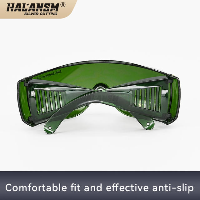 HALANSM JQ-MINI laser goggles side view showing ventilation slots and wraparound frame