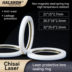 Three HALANSM&reg; 21x15x2.7 protective lens sealing rings with stainless steel spring, black background