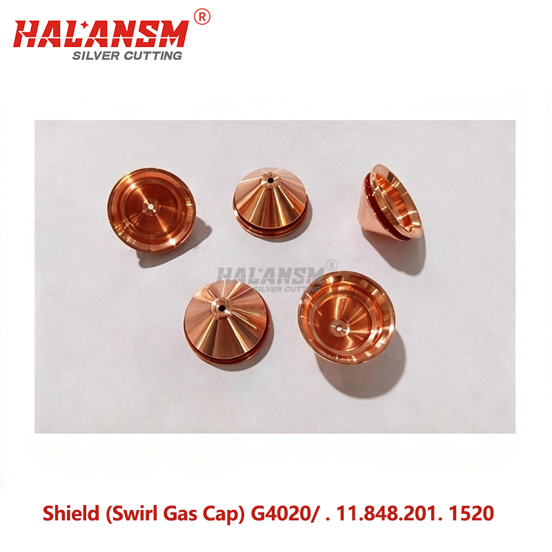 HALANSM&reg; PerCut210M 60A consumable stack: G901Y cooling tube, G002Y cathode, G101 gas guide, G2008Y nozzle, G3028 nozzle cap, G4020 swirl gas cap, G501 protection cap