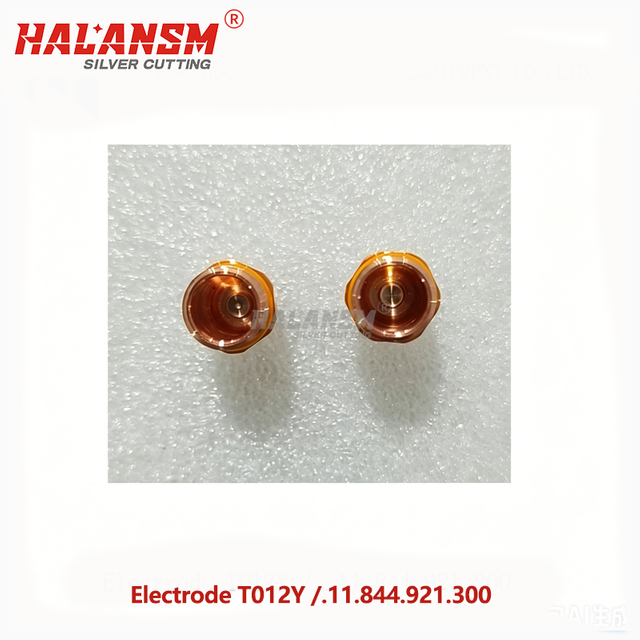HALANSM T012Y plasma cutting electrode top view showing silver insert and cooling fins