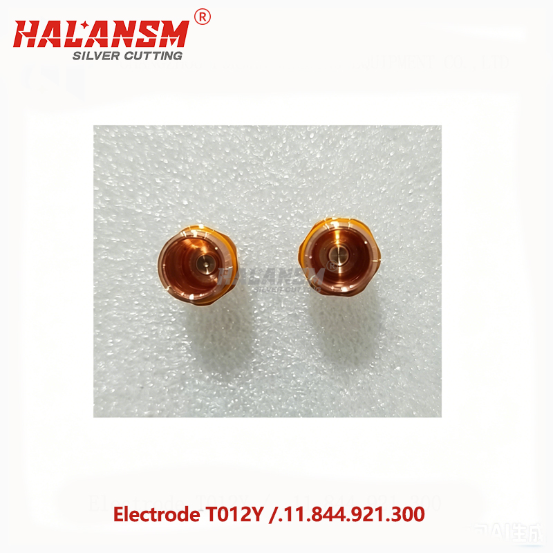 HALANSM T012Y plasma cutting electrode top view showing silver insert and cooling fins