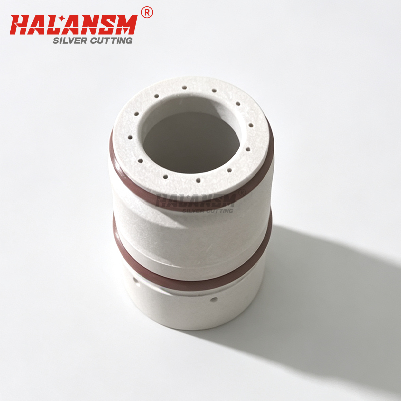 Angled view of HALANSM 220631 Swirl Ring showing gas flow design for Hypertherm Plasma Torch