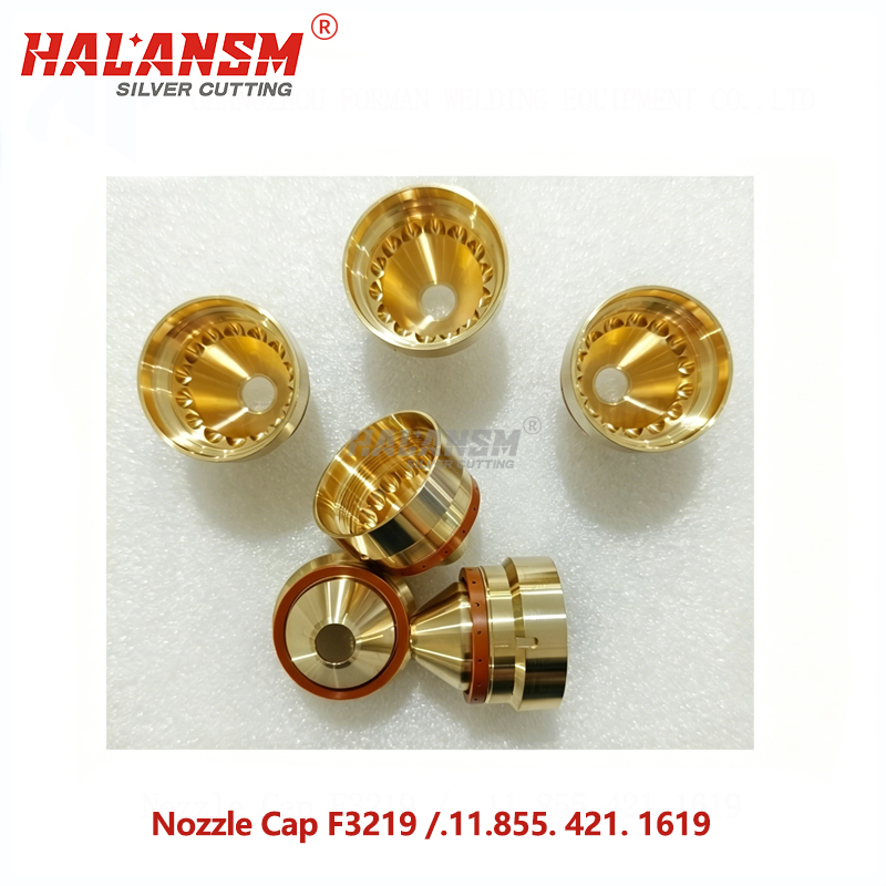 Top view of HALANSM Nozzle Cap F3219 showing internal gear teeth for Kjellberg