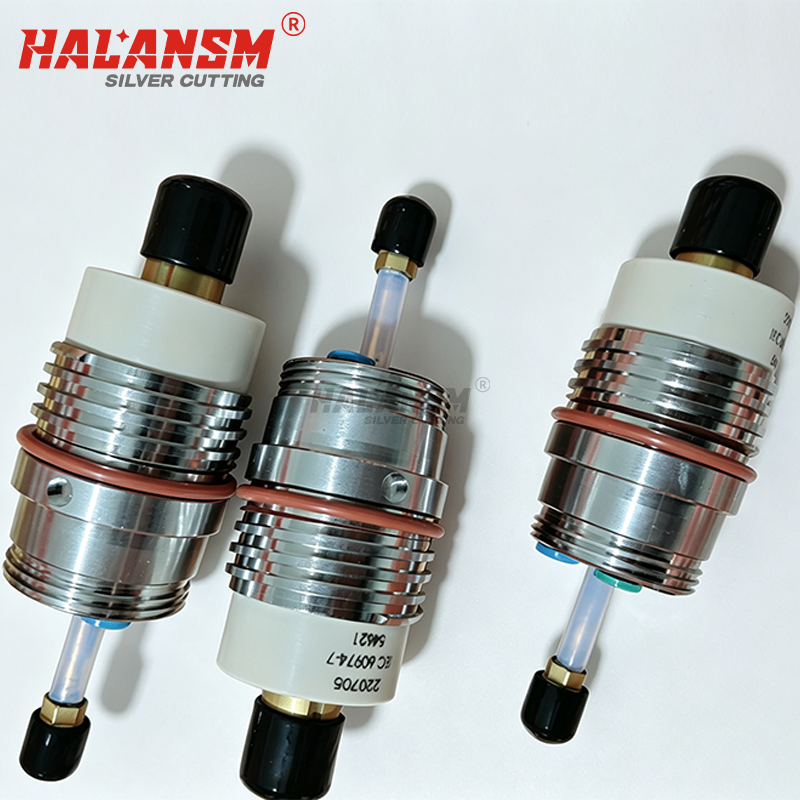 HALANSM 220705 receptacle hex mounting collar and O-ring grooves, engineered for leak-free installation on Hypertherm HPR400XD quick-disconnect torch 220706