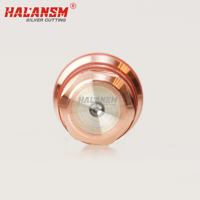 Bottom view of HALANSM 420276 plasma electrode showing precision machined hex nut base