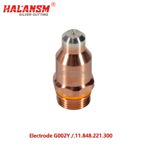 HALANSM&reg; HLN-G002Y silver electrode for Kjellberg HiFocus130i O₂ plasma cutting, silver-bonded hafnium emitter with copper alloy body