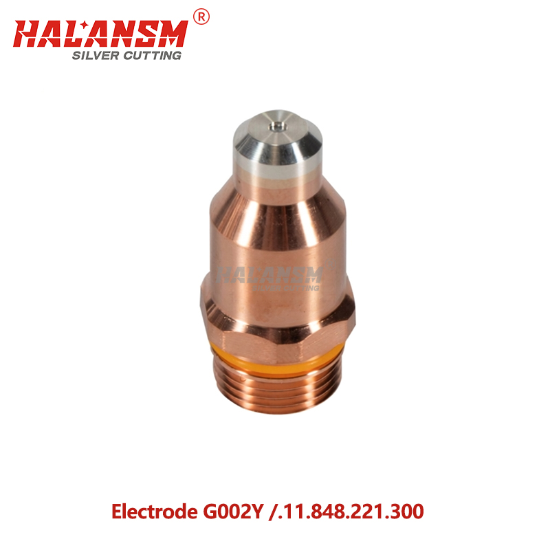 HALANSM&reg; HLN-G002Y silver electrode for Kjellberg HiFocus130i O₂ plasma cutting, silver-bonded hafnium emitter with copper alloy body