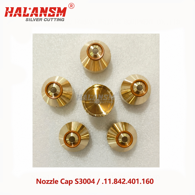 Bottom view of HALANSM S3004 Nozzle Cap showing threads for Kjellberg HiFocus torches