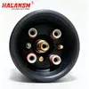 HALANSM 220706 torch body bottom connection view, featuring dual O-ring seal grooves and precision-machined quick-disconnect interface for Hypertherm HPRXD