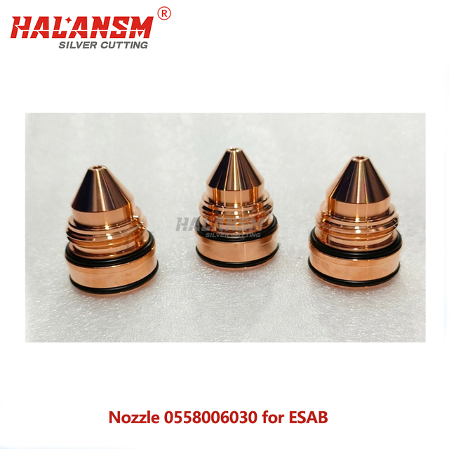 Side profile of HALANSM 0558006030 copper nozzle for ESAB PT36 torch