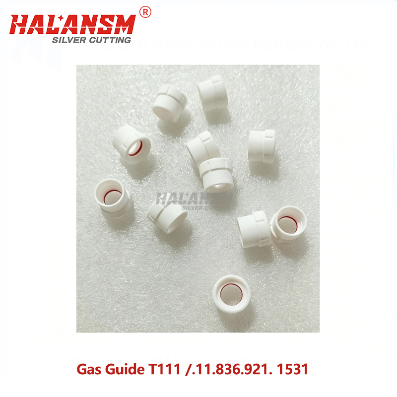 HALANSM Gas Guide T111 / 11.836.921.1531 for Kjellberg PA-S45W plasma torch, ceramic swirl body front view