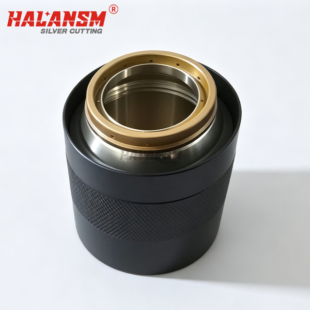 Close-up of HALANSM 220757 nozzle retaining cap internal seating shoulder and precision-machined external threads, showing exact OEM geometry for leak-proof seal with nozzle 220354 and shield 220761 on Hypertherm HPRXD 200A torch