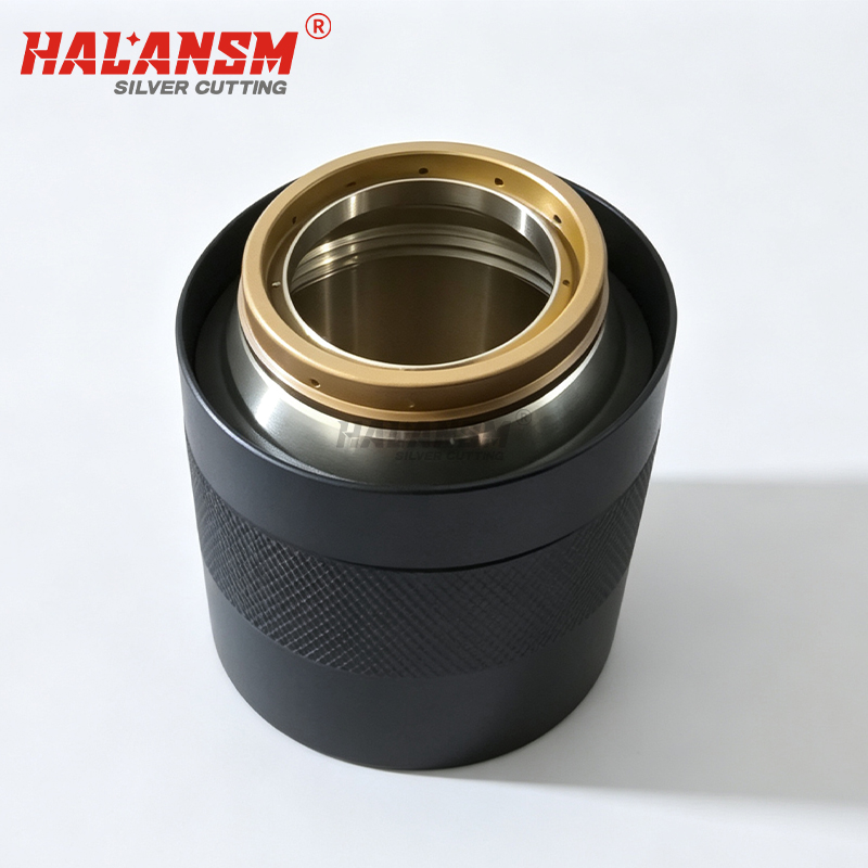 Close-up of HALANSM 220757 nozzle retaining cap internal seating shoulder and precision-machined external threads, showing exact OEM geometry for leak-proof seal with nozzle 220354 and shield 220761 on Hypertherm HPRXD 200A torch