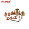 HALANSM Kjellberg compatible plasma cutting consumables set featuring Silver Cutting mirror finish nozzles, electrodes, and swirl rings for high-definition metal cutting.