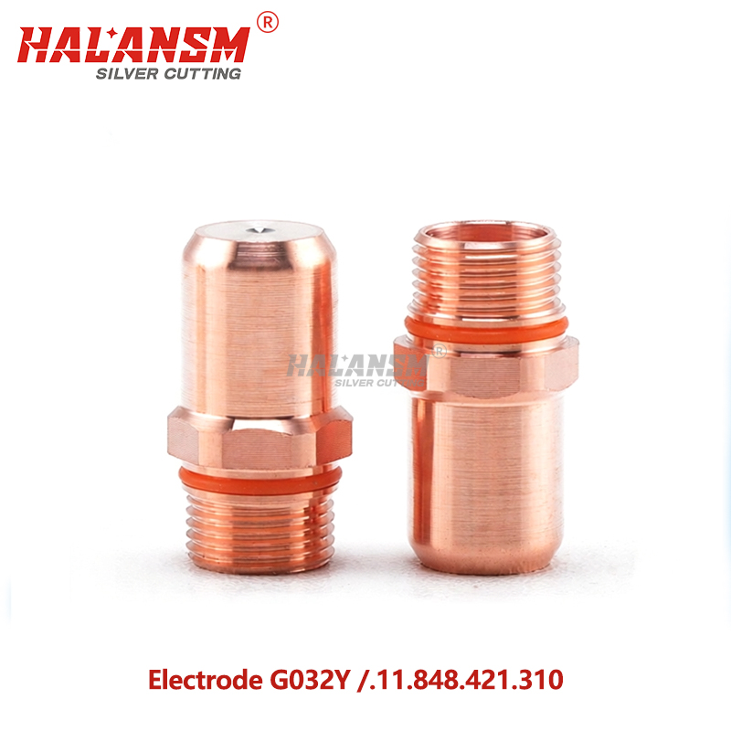 HALANSM&reg; HLN-G032Y silver electrode for Kjellberg HiFocus440i 280A O₂ plasma cutting, silver-bonded hafnium emitter with copper alloy body