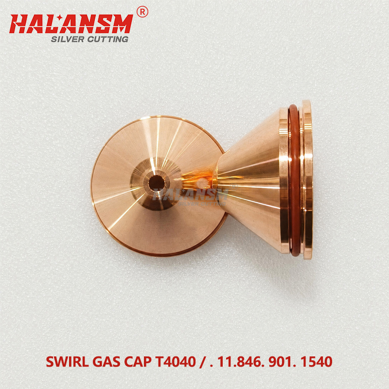 Close-up detail of HALANSM T4040 swirl gas cap showcasing high-quality copper material