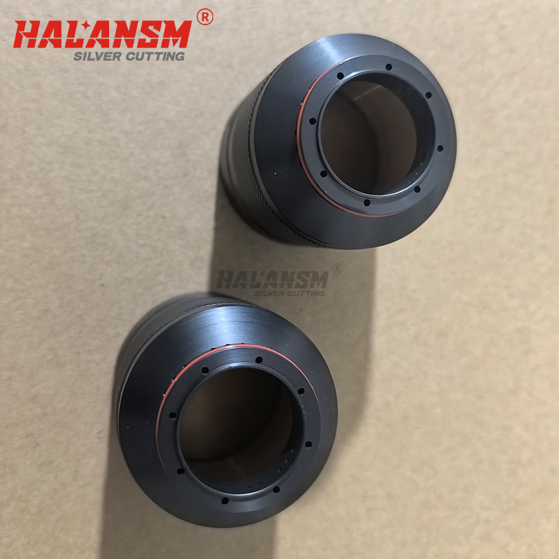 Black nozzle retaining cap 420365 top view for Hypertherm XPR300 plasma torch